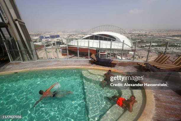 General view of the stadium from the Torch Doha during day one of 17th IAAF World Athletics Championships Doha 2019 at Khalifa International Stadium...