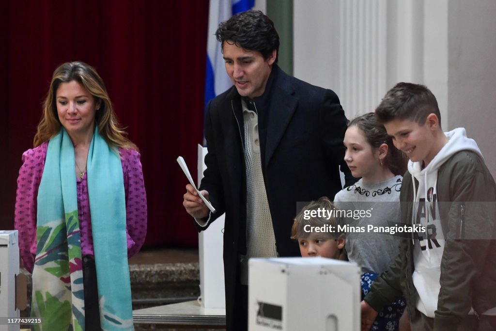 Prime Minister Justin Trudeau Votes In Canada's General Election