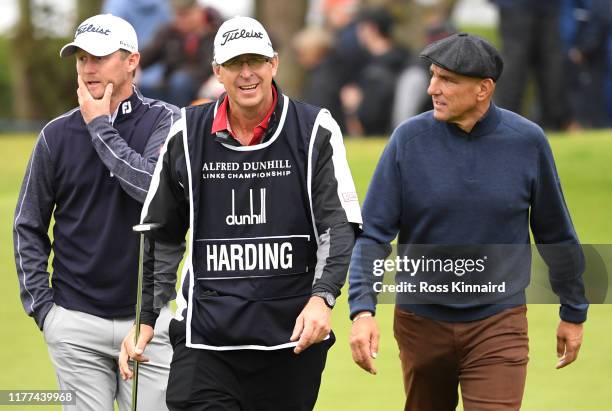 Justin Harding of South Africa and Vinnie Jones during Day two of the Alfred Dunhill Links Championship at Kingsbarns Golf Links on September 27,...