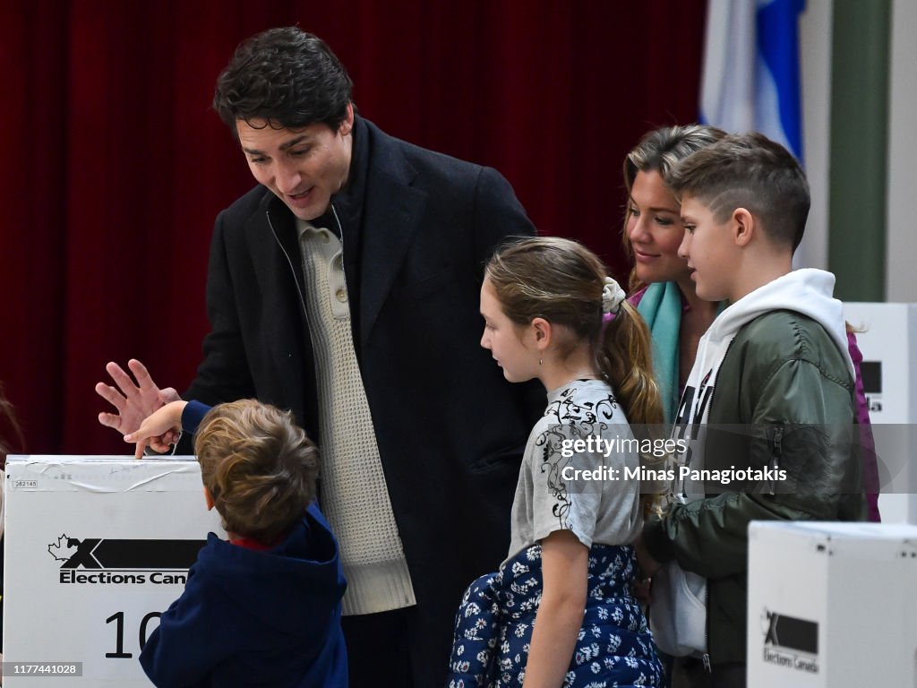 Prime Minister Justin Trudeau Votes In Canada's General Election