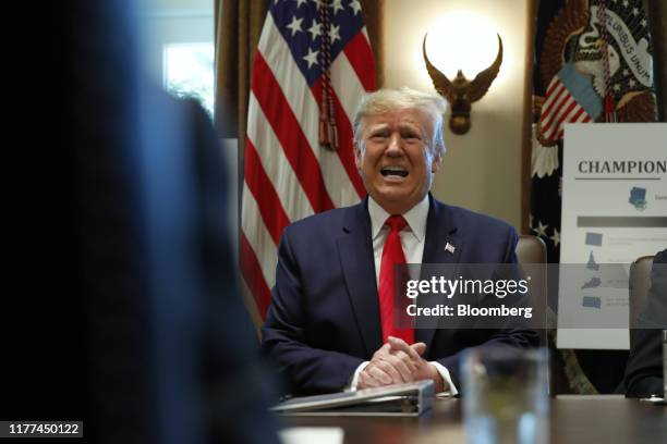 President Donald Trump speaks during a Cabinet Meeting at the White House in Washington, D.C., U.S., on Monday, Oct. 21, 2019. Trump said China has...