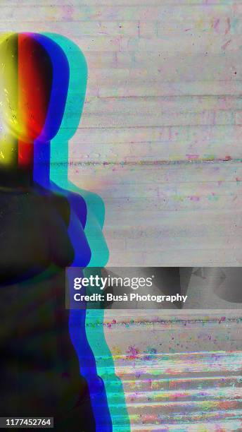 anaglyph image of mannequin in interior setting - image manipulation stock pictures, royalty-free photos & images