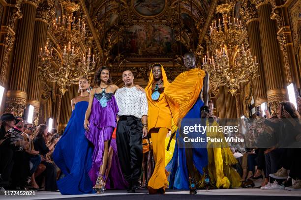 Designer Olivier Rousteing and models walk the runway during the Balmain Womenswear Spring/Summer 2020 show as part of Paris Fashion Week on...