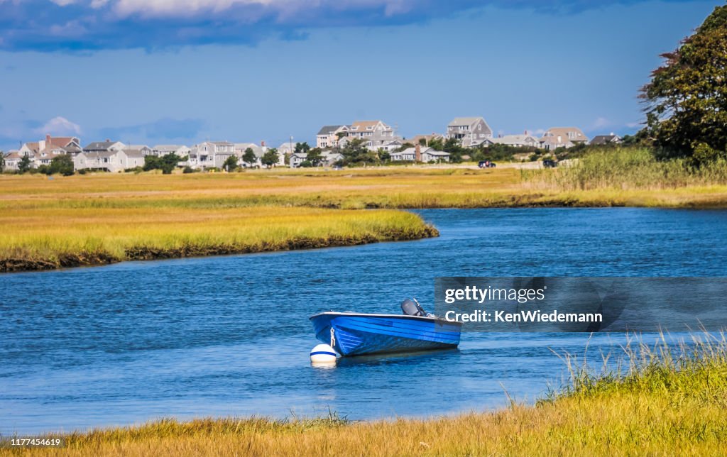Blue Boat In Scorton Creek HighRes Stock Photo Getty Images