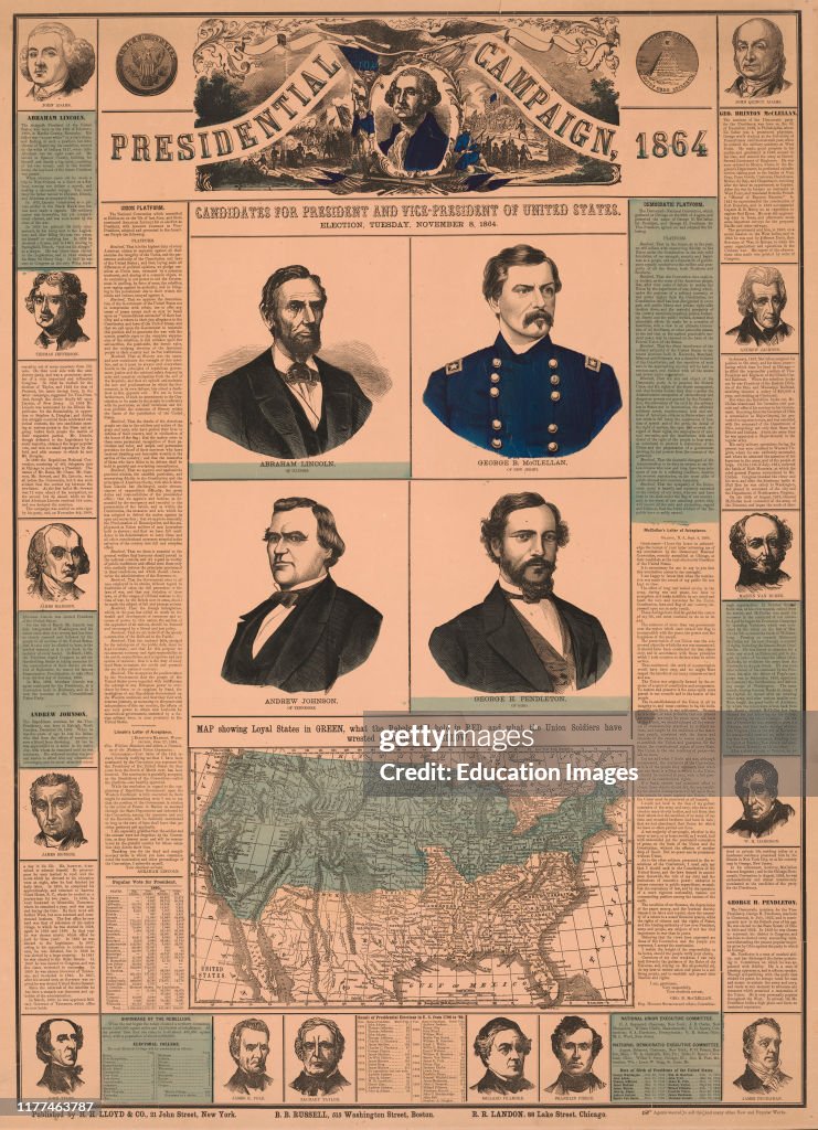 Presidential Campaign, 1864, Candidates for President and Vice-President of United States, Election, Tuesday, November 8, 1864, HH Lloyd & Co Publisher, 1864