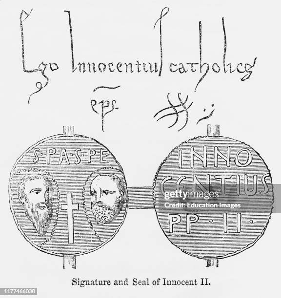 Signature and Seal of Innocent II, Illustration from John Cassell's Illustrated History of England, Vol. I from the earliest period to the reign of...