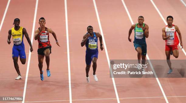 Mario Burke of Barbados, Abdul Hakim Sani Brown of Japan, Christian Coleman of the United States, Rodrigo Do Nascimento of Brazil, and Lalu Muhammad...