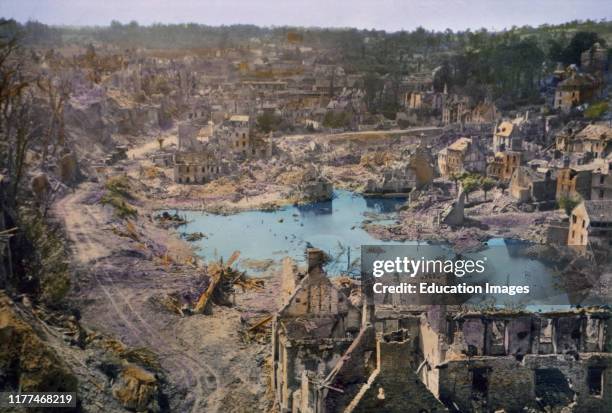 Town in Ruins after Allied Victory against Germans, Saint-Lo, France, July 1944.