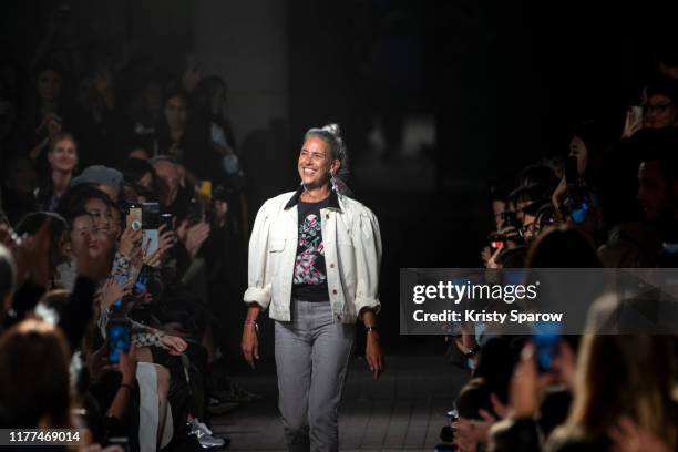 Designer Isabel Marant acknowledges the audience during the Isabel Marant Womenswear Spring/Summer 2020 show as part of Paris Fashion Week on...