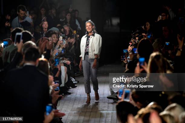 Designer Isabel Marant acknowledges the audience during the Isabel Marant Womenswear Spring/Summer 2020 show as part of Paris Fashion Week on...