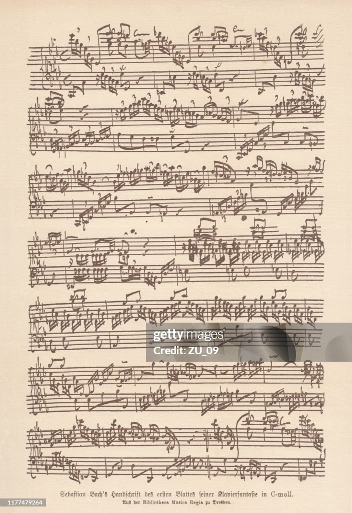 Bach's manuscript, Fantasia and Fugue for keyboard, facsimile, published 1885