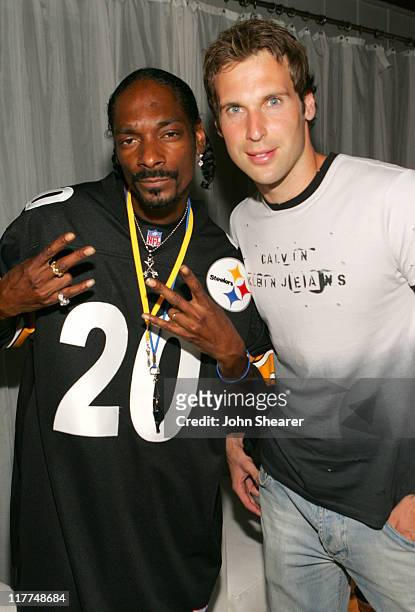Snoop Dogg and Peter Cech during The Chelsea Football Club, Adidas and the William Morris Agency Host "The Hit The Ground Running" Party at Skybar in...