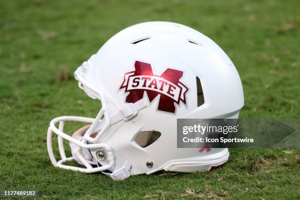 Mississippi State Bulldogs helmet lies on the ground during the game between the LSU Tigers and the Mississippi State Bulldogs on October 19, 2019 at...