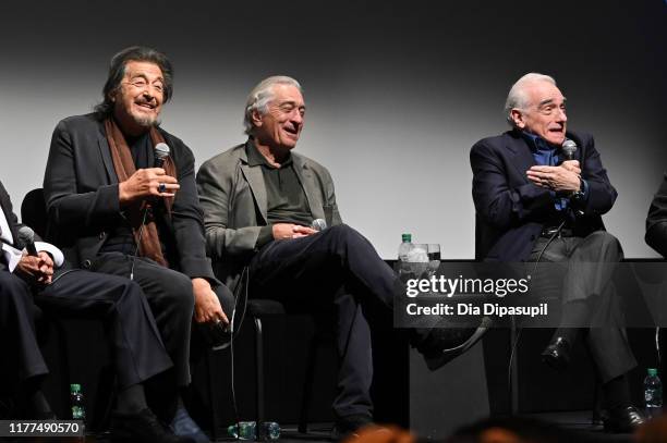 Al Pacino, Robert De Niro, and Martin Scorsese at "The Irishman" press conference during the 57th New York Film Festival at Alice Tully Hall, Lincoln...