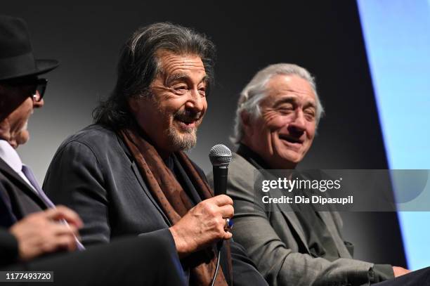 Joe Pesci, Al Pacino, and Robert De Niro at "The Irishman" press conference during the 57th New York Film Festival at Alice Tully Hall, Lincoln...