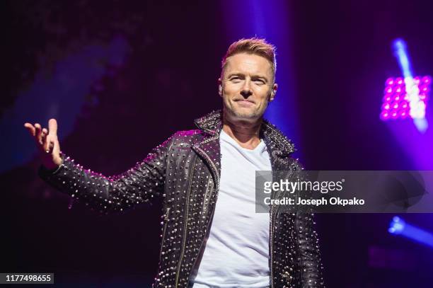 Ronan Keating of Boyzone performs on stage at the London Palladium during their "The Last Five tour" on October 21, 2019 in London, England.
