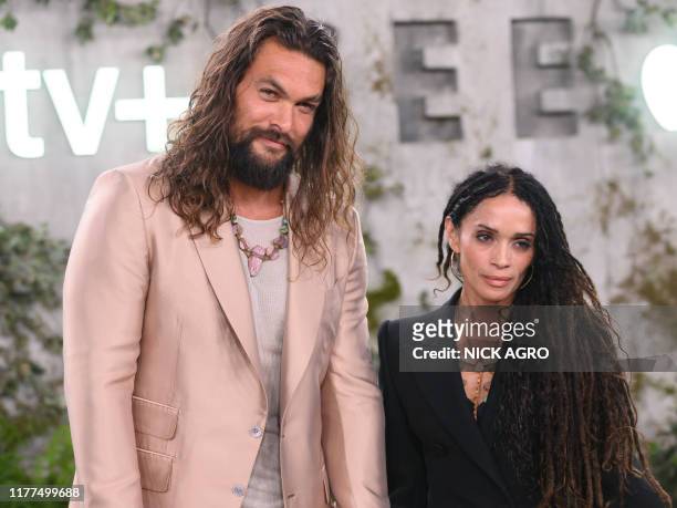 Actor Jason Momoa and his wife US actress Lisa Bonet arrive for Apple TV+ world premiere of "SEE" at the Fox Regency Village Theater in Los Angeles...