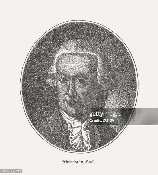 stockillustraties, clipart, cartoons en iconen met wilhelm friedemann bach (1710-1784), duits componist, houtgravure, gepubliceerd 1885 - johann sebastian bach