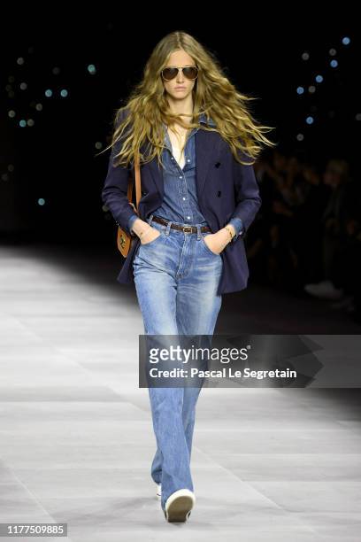 Model walks the runway during the Celine Womenswear Spring/Summer 2020 show as part of Paris Fashion Week on September 27, 2019 in Paris, France.