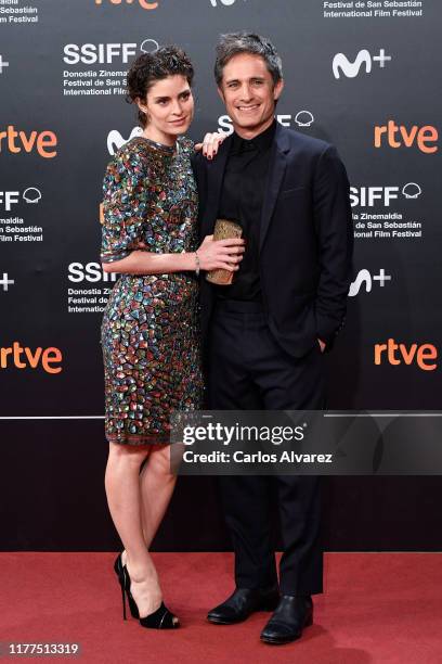 Mexican actor Gael Garcia Bernal and Fernanda Aragones attend Donostia award red carpet at Kursaal during 67th San Sebastian International Film...