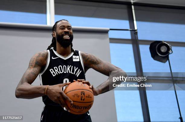 DeAndre Jordan of the Brooklyn Nets poses for a photograph during Media Day at HSS Training Center on September 27, 2019 in the Brooklyn borough of...