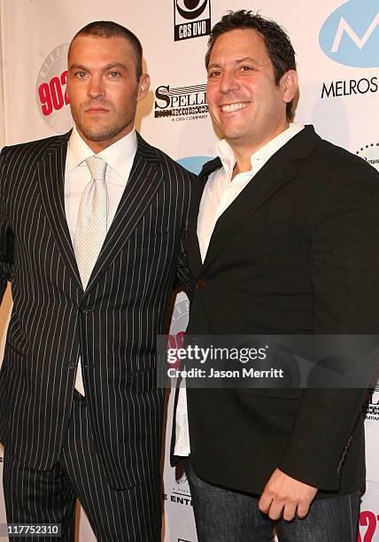 Brian Austin Greene and Darren Starr during "Beverly Hills 90210" and "Melrose Place" DVD Launch Party - Pink Carpet at Beverly Hilton in Beverly...