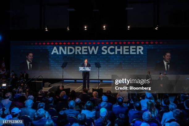 Andrew Scheer, leader of Canada's Conservative Party, speaks during a Conservative Party election night event in Regina, Saskatchewan, Canada, on...