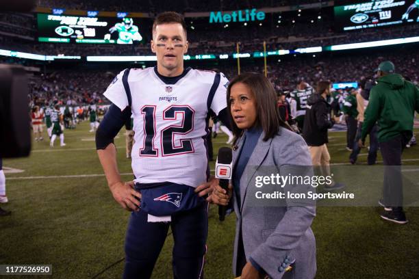 ESPNs Lisa Salters interviews New England Patriots Quarterback Tom Brady after the National Football League game between the New England Patriots and...