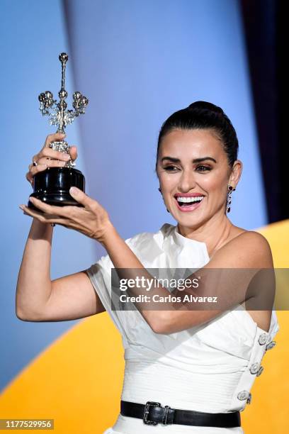 Spanish actress Penelope Cruz receives Donostia award at Kursaal during 67th San Sebastian International Film Festival on September 27, 2019 in San...