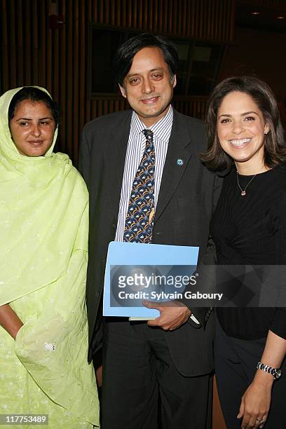 Mukhtar Mai, Shashi Tharoor and Soledad O'Brien during The Virtue Foundation hosted a Mukhtar Mai interview by CNN's Soledad O'Brien. At United...
