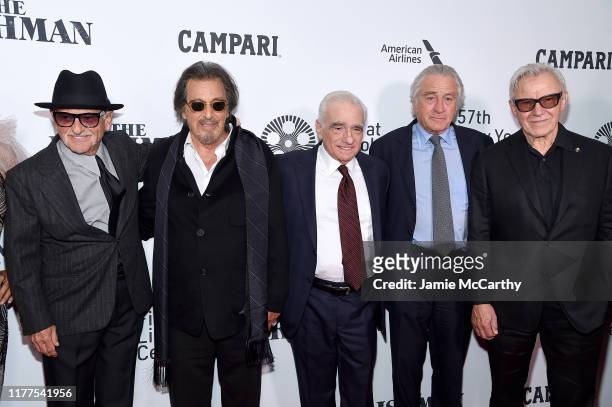 Joe Pesci, Al Pacino, Martin Scorsese, Robert De Niro, and Harvy Keitel attend "The Irishman" screening during the 57th New York Film Festival at...