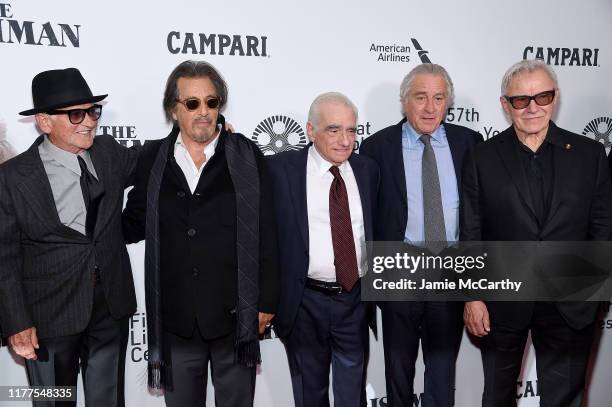 Joe Pesci, Al Pacino, Martin Scorsese, Robert De Niro, and Harvy Keitel attend "The Irishman" screening during the 57th New York Film Festival at...