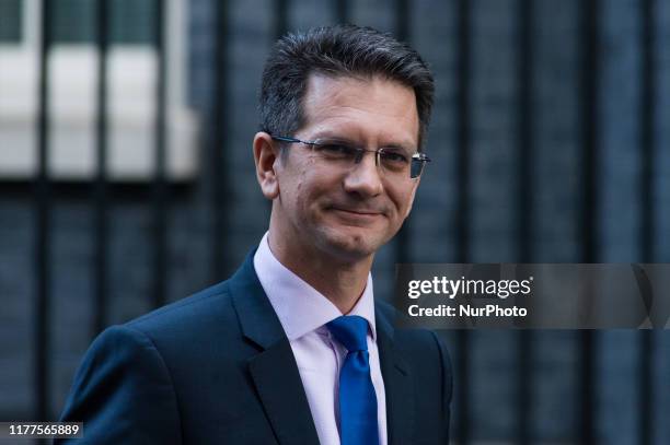 Steve Baker MP leaves Downing Street in central London as members of the European Research Group met with Prime Minister Boris Johnson on 22 October,...