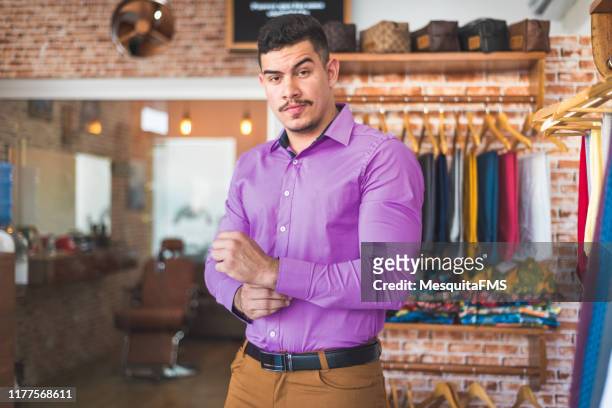 portrait of man wearing a sleeves shirt - men fashion model stock pictures, royalty-free photos & images