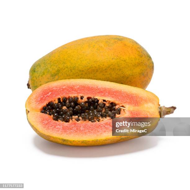 papaya fruit isolated on white background - papaya stock-fotos und bilder