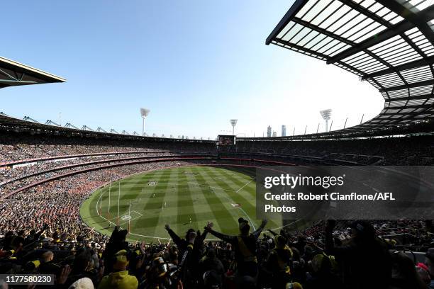 General view during the 2019 AFL Grand Final match between the Richmond Tigers and the Greater Western Sydney Giants at Melbourne Cricket Ground on...