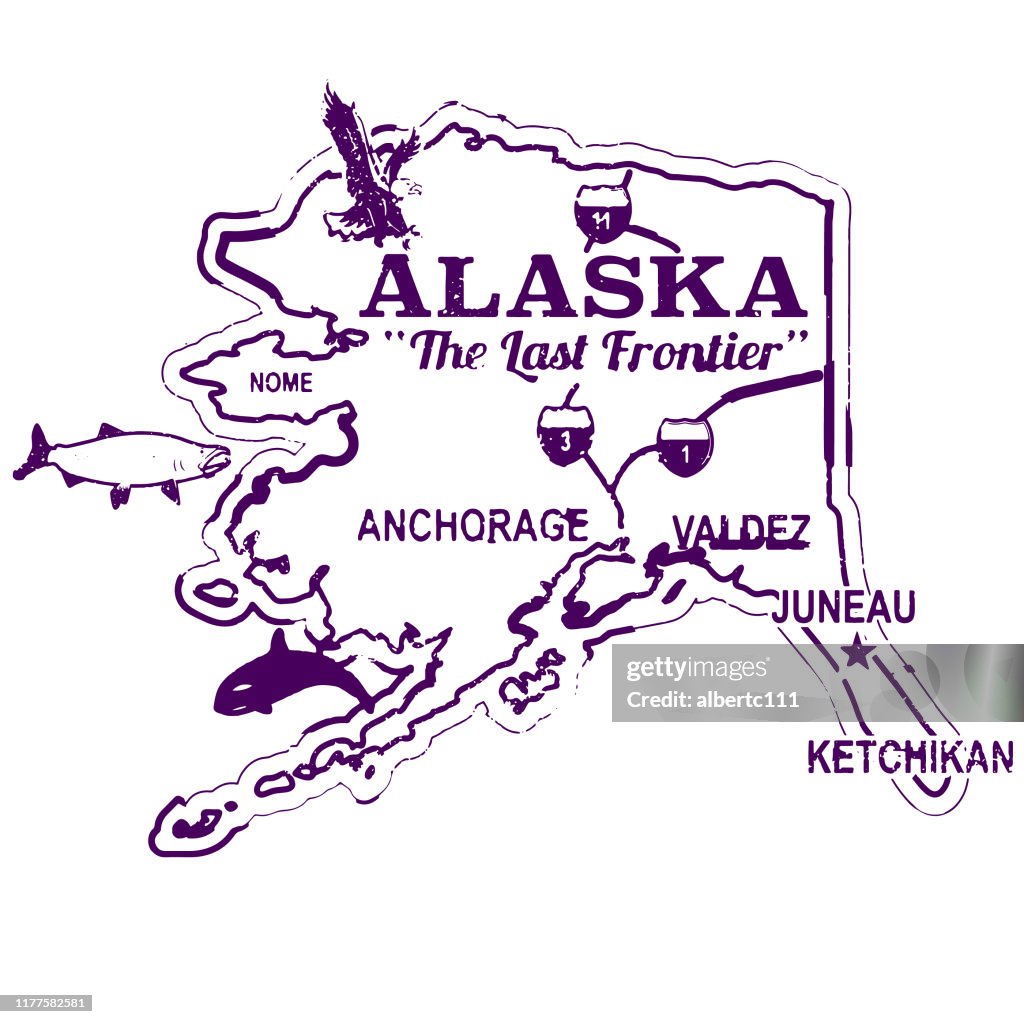 Alaska Retro Travel Stamp