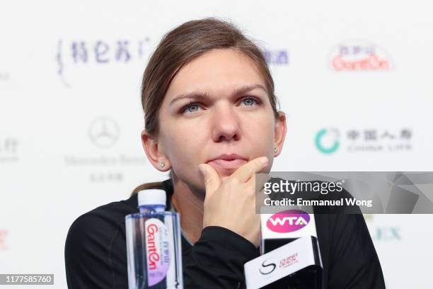 Simona halep of Romania attends the press conference at the China National Tennis Center on September 28, 2019 in Beijing, China.