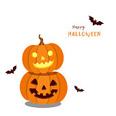 Halloween pumpkins with bats.Happy Halloween greeting card.