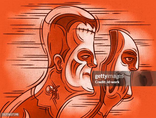 frankenstein wearing mask - cover monster face stock illustrations