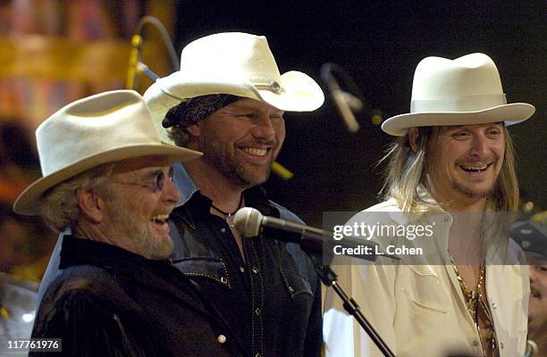 Merle Haggard, Toby Keith and Kid Rock during Willie Nelson and Friends: "Outlaws & Angels" - Show and Backstage at Wiltern Theatre in Los Angeles,...