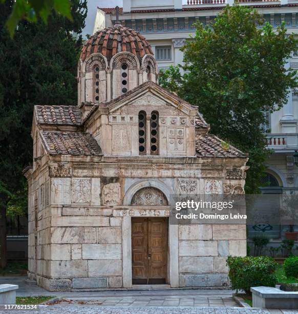 view of agios eleftherios church in athens, greece - plaka stock pictures, royalty-free photos & images