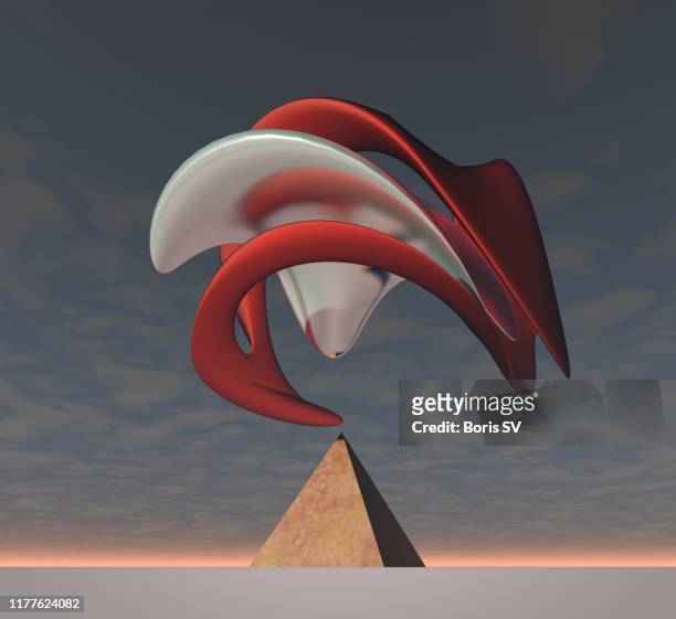 pyramid with abstract wave shapes - modern compass stockfoto's en -beelden