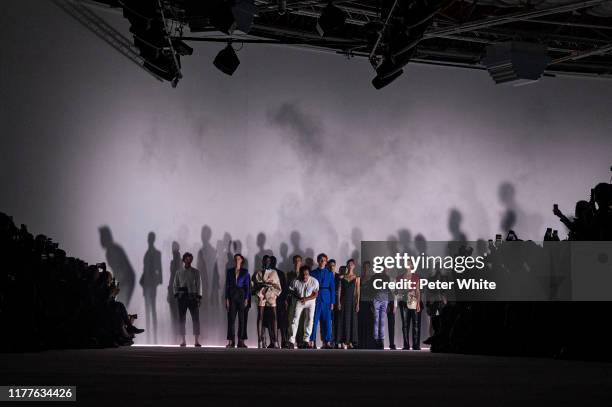 Haider Ackermann acknowledges the applause of the public after the Haider Ackermann Womenswear Spring/Summer 2020 show as part of Paris Fashion Week...