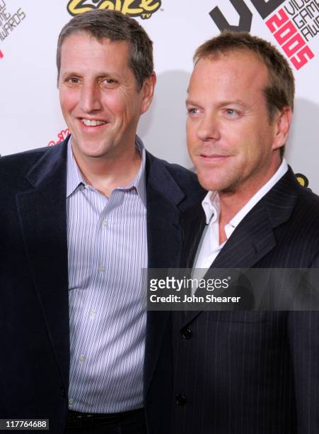 Doug Herzog and Kiefer Sutherland during 2005 Spike TV Video Game Awards - Red Carpet at Gibson Amphitheater in Universal City, California, United...