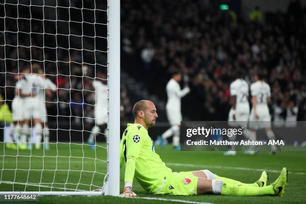 Dejected Milan Borjan of Crvena Zvezda after Son Heung-min of Tottenham Hotspur scored a goal to make it 2-0 during the UEFA Champions League group B...