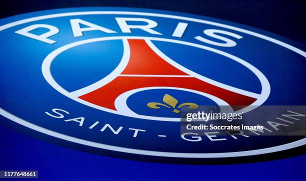 Logo Paris Saint Germain during the UEFA Champions League match between Club Brugge v Paris Saint Germain at the Jan Breydel Stadium on October 22,...