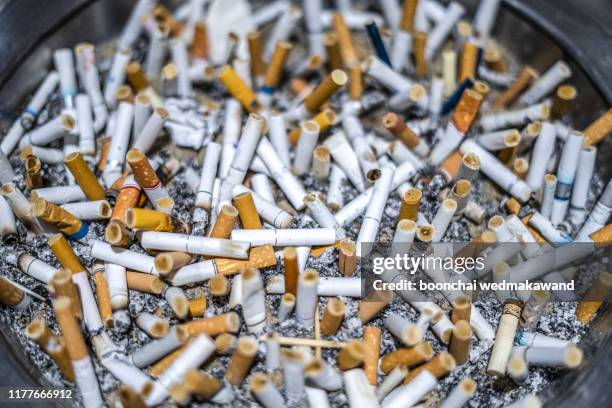 a lot of burnt cigarette butts with some ash - formaldehyde stock pictures, royalty-free photos & images