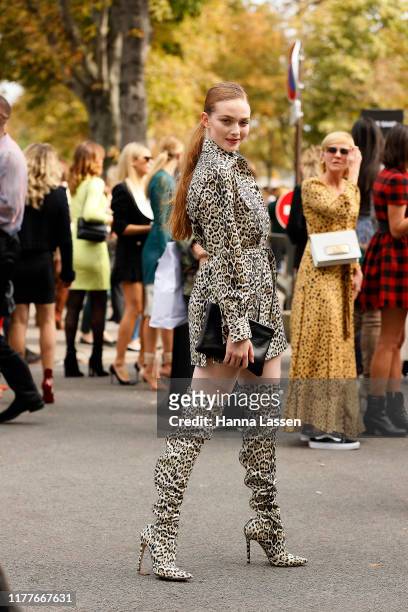 Larsen Thompson outside the Elie Saab show during Womenswear Spring/Summer 2020 show Paris Fashion Week on September 28, 2019 in Paris, France.