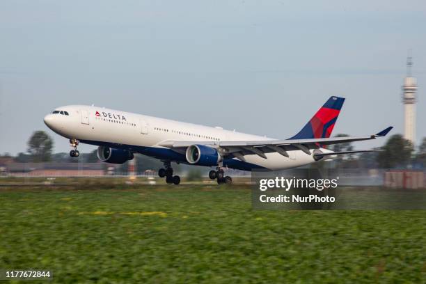 Delta Air Lines Airbus A330-300 aircraft as seen on a final approach landing at Amsterdam Schiphol International Airport AMS EHAM in The Netherlands...